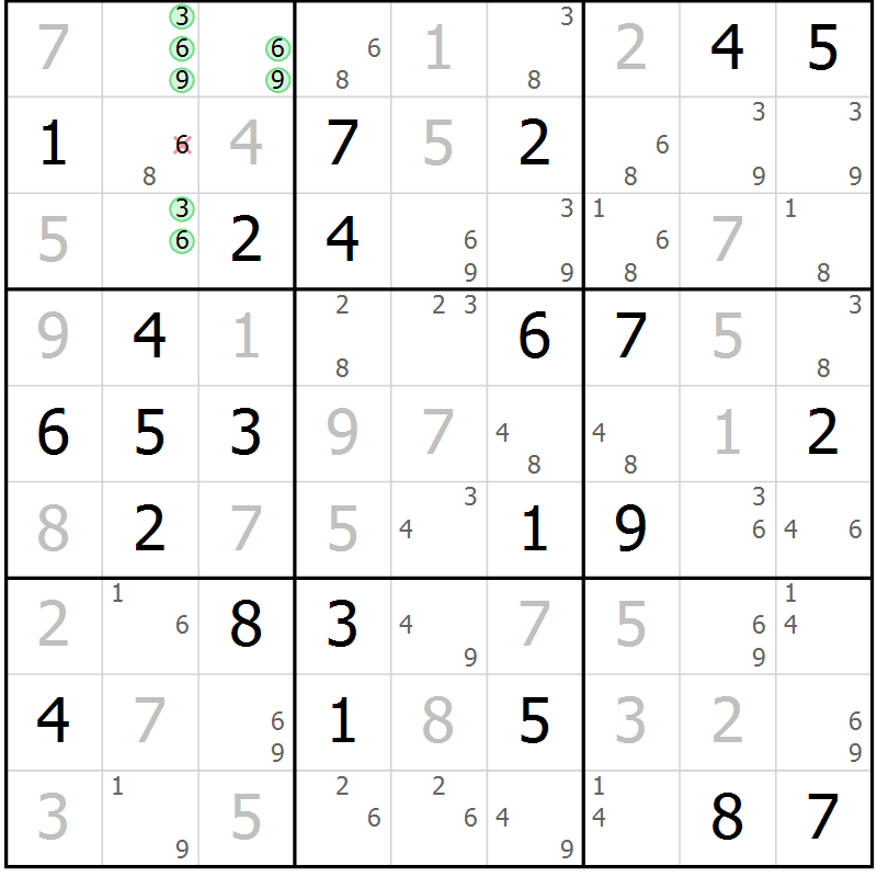 Position des candidats pour la solution de la Gr 48 page 51 du magazine de sudoku Maestro n° 099