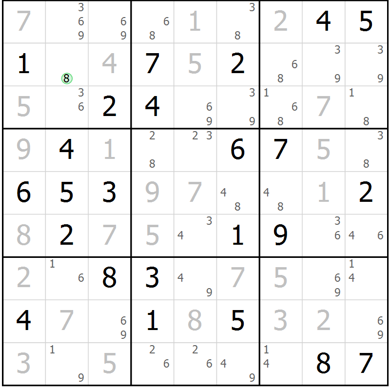 Position des candidats pour la solution de la Gr 48 page 51 du magazine de sudoku Maestro n° 099