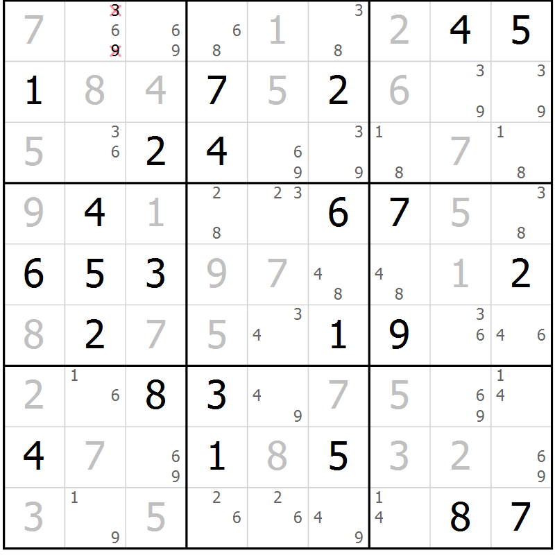 Position des candidats pour la solution de la Gr 48 page 51 du magazine de sudoku Maestro n° 099