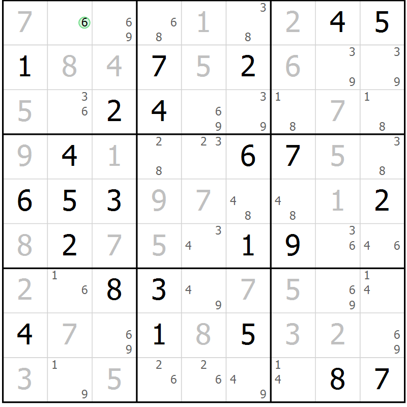 Position des candidats pour la solution de la Gr 48 page 51 du magazine de sudoku Maestro n° 099