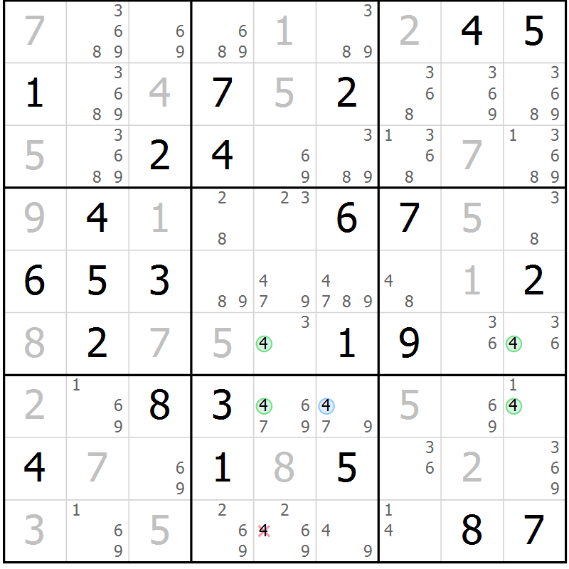 Position des candidats pour la solution de la Gr 48 page 51 du magazine de sudoku Maestro n° 099