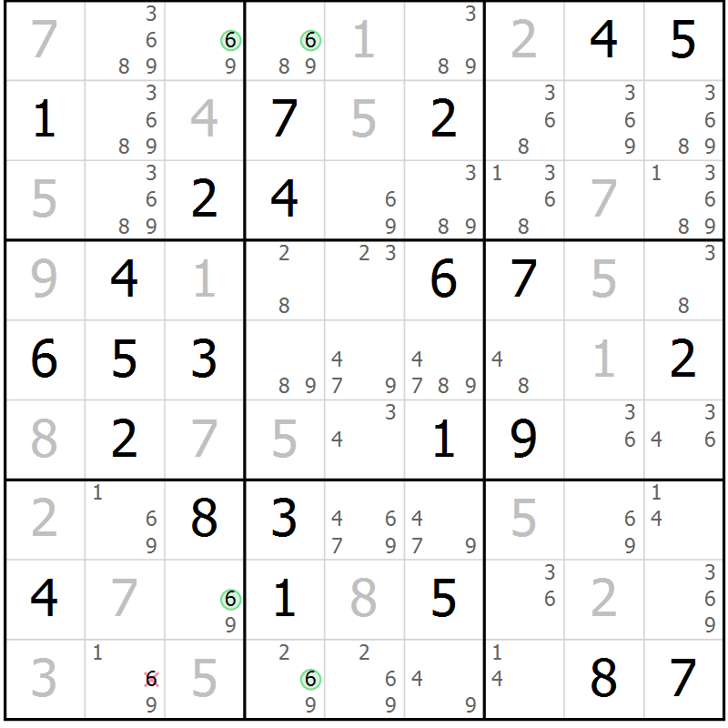 Position des candidats pour la solution de la Gr 48 page 51 du magazine de sudoku Maestro n° 099