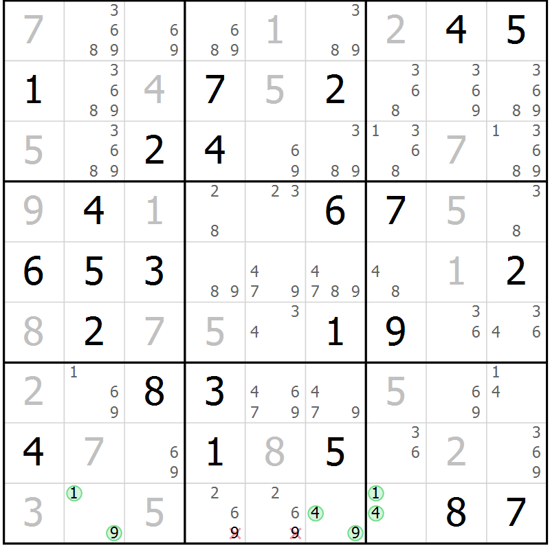 Position des candidats pour la solution de la Gr 48 page 51 du magazine de sudoku Maestro n° 099