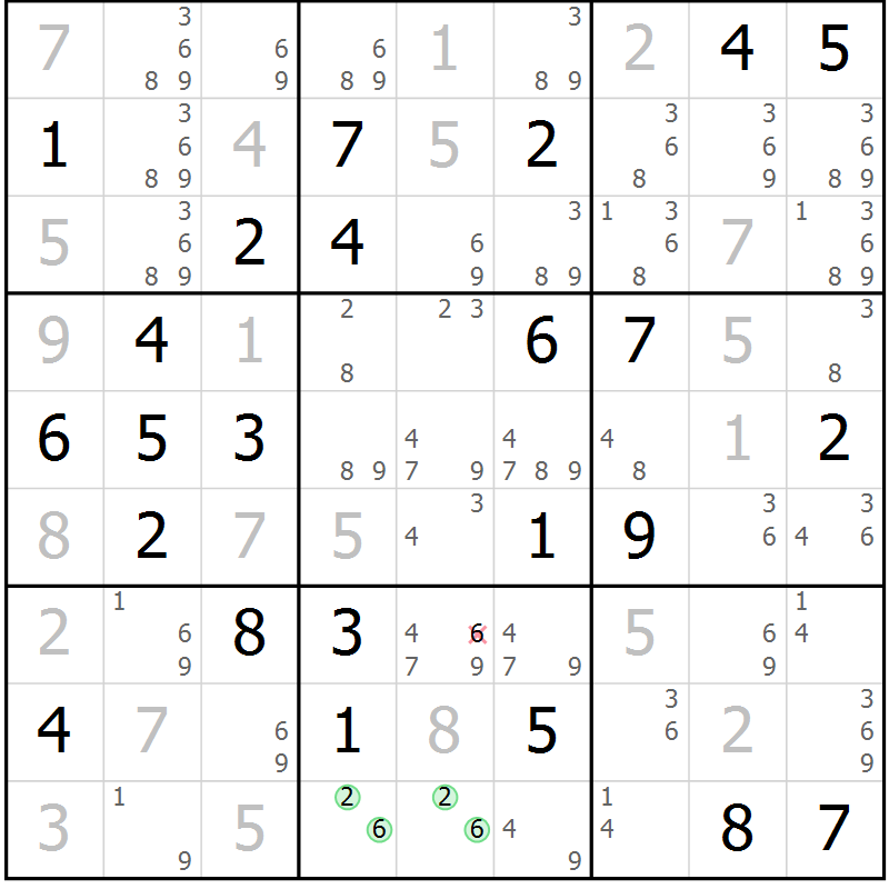 Position des candidats pour la solution de la Gr 48 page 51 du magazine de sudoku Maestro n° 099