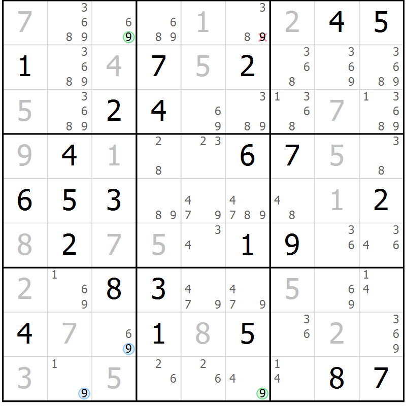 Position des candidats pour la solution de la Gr 48 page 51 du magazine de sudoku Maestro n° 099