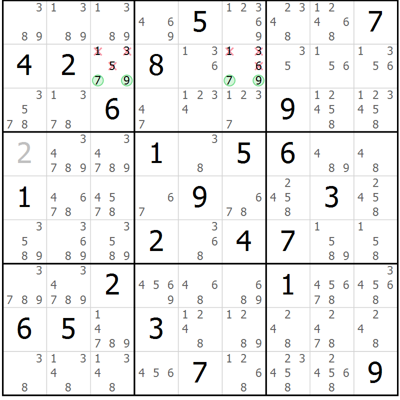 Position des candidats pour la solution de la Gr 49 page 52 du magazine de sudoku Maestro n° 099
