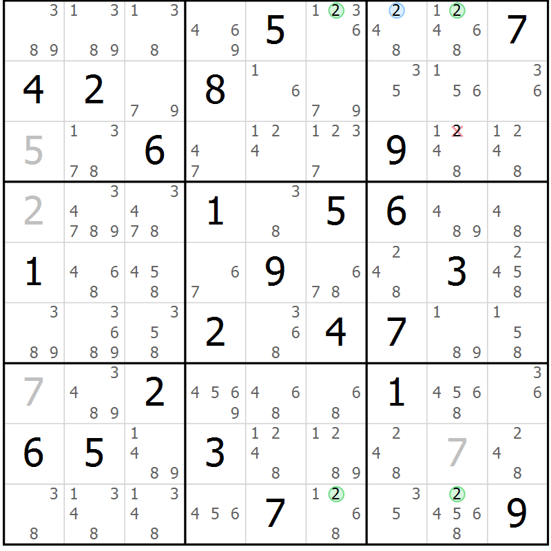 Position des candidats pour la solution de la Gr 49 page 52 du magazine de sudoku Maestro n° 099