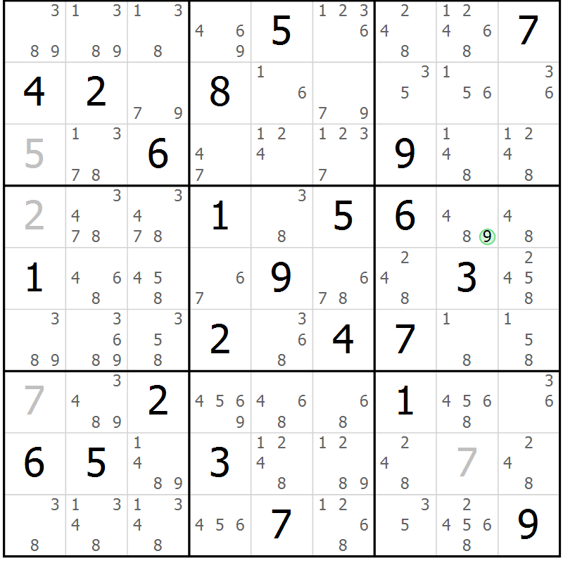 Position des candidats pour la solution de la Gr 49 page 52 du magazine de sudoku Maestro n° 099