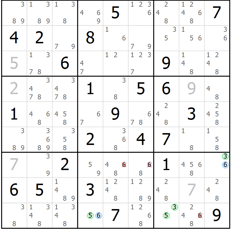Position des candidats pour la solution de la Gr 49 page 52 du magazine de sudoku Maestro n° 099
