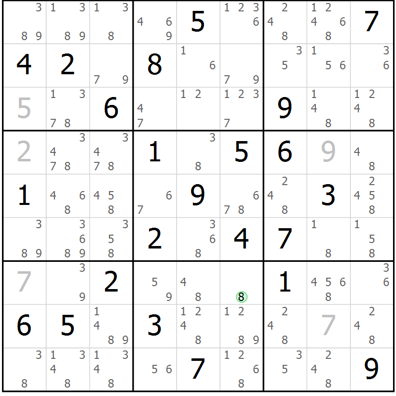 Position des candidats pour la solution de la Gr 49 page 52 du magazine de sudoku Maestro n° 099
