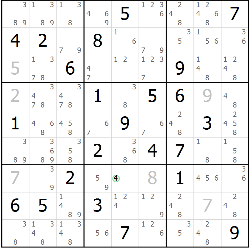 Position des candidats pour la solution de la Gr 49 page 52 du magazine de sudoku Maestro n° 099
