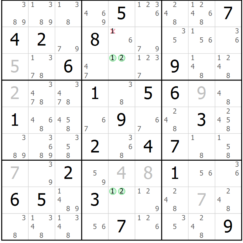 Position des candidats pour la solution de la Gr 49 page 52 du magazine de sudoku Maestro n° 099