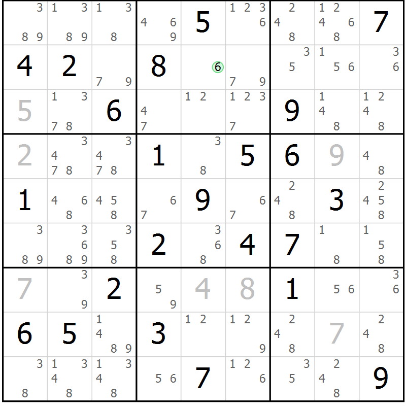 Position des candidats pour la solution de la Gr 49 page 52 du magazine de sudoku Maestro n° 099
