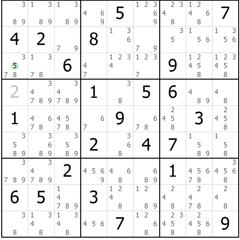Position des candidats pour la solution de la Gr 49 page 52 du magazine de sudoku Maestro n° 099