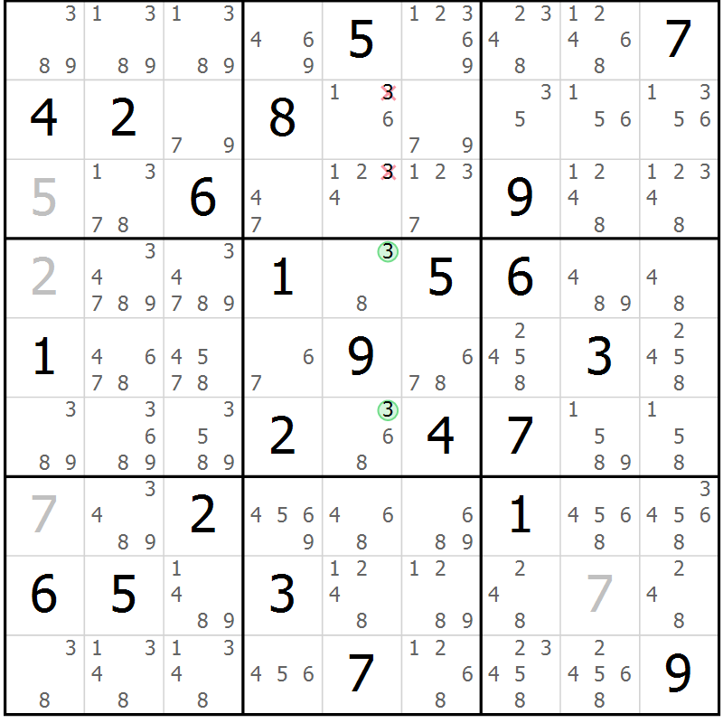 Position des candidats pour la solution de la Gr 49 page 52 du magazine de sudoku Maestro n° 099