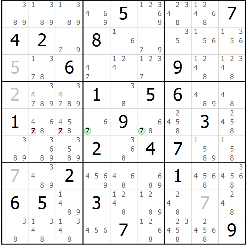 Position des candidats pour la solution de la Gr 49 page 52 du magazine de sudoku Maestro n° 099