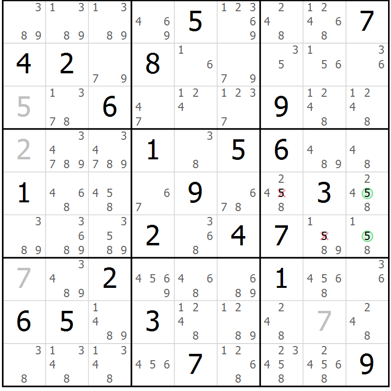 Position des candidats pour la solution de la Gr 49 page 52 du magazine de sudoku Maestro n° 099