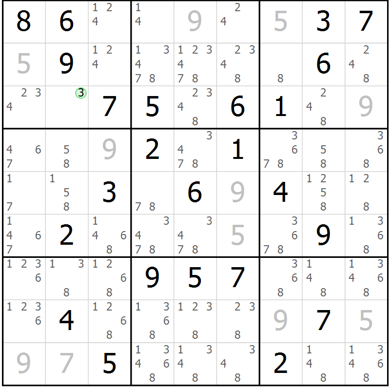 Position des candidats pour la solution de la Gr 50 page 53 du magazine de sudoku Maestro n° 099
