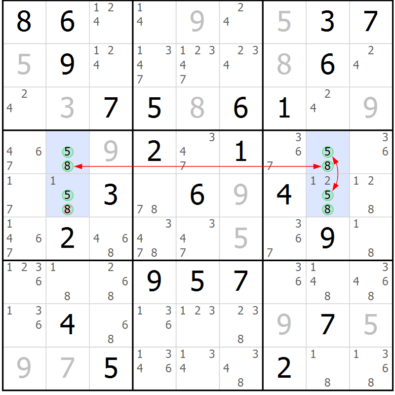 Position des candidats pour la solution de la Gr 50 page 53 du magazine de sudoku Maestro n° 099