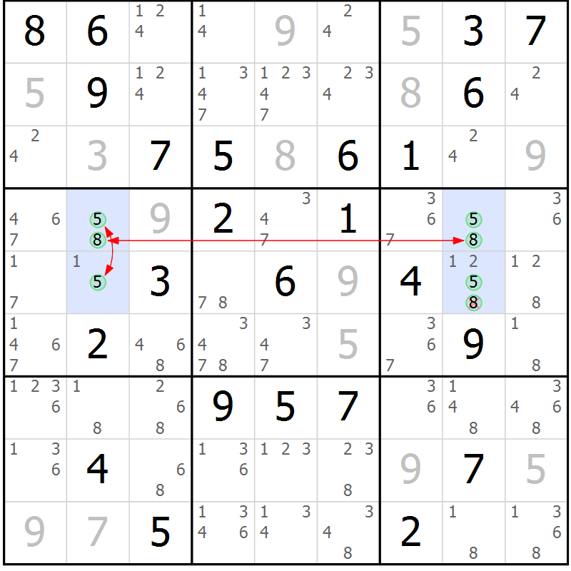 Position des candidats pour la solution de la Gr 50 page 53 du magazine de sudoku Maestro n° 099
