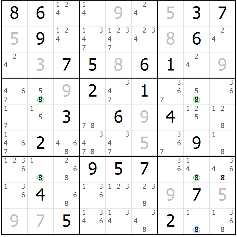 Position des candidats pour la solution de la Gr 50 page 53 du magazine de sudoku Maestro n° 099