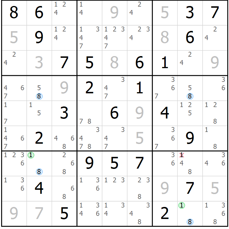 Position des candidats pour la solution de la Gr 50 page 53 du magazine de sudoku Maestro n° 099