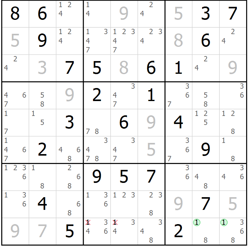 Position des candidats pour la solution de la Gr 50 page 53 du magazine de sudoku Maestro n° 099