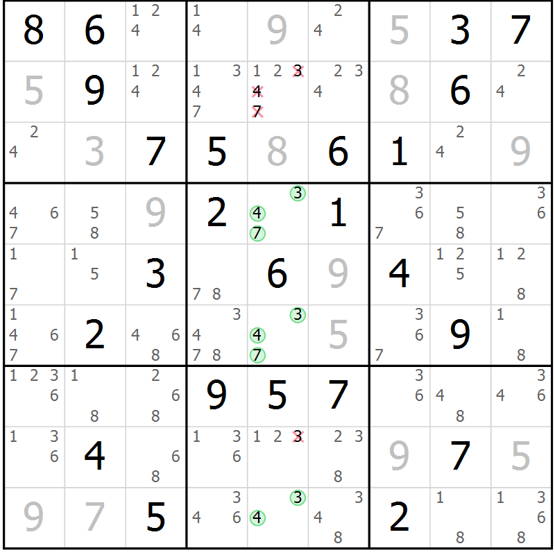 Position des candidats pour la solution de la Gr 50 page 53 du magazine de sudoku Maestro n° 099