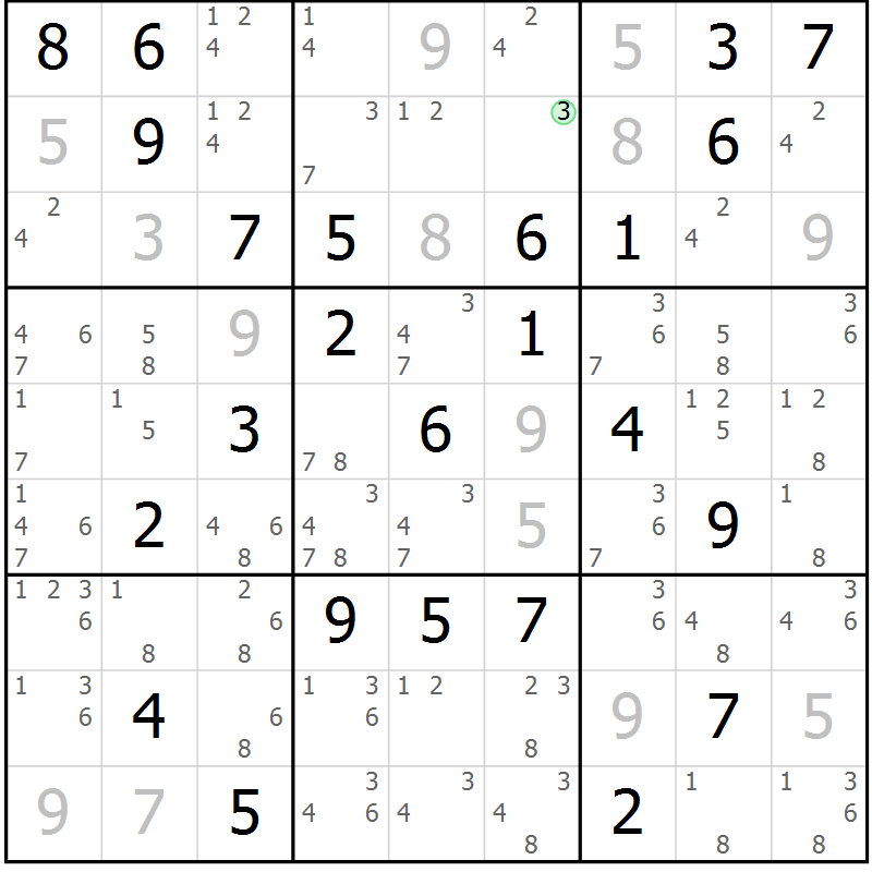 Position des candidats pour la solution de la Gr 50 page 53 du magazine de sudoku Maestro n° 099