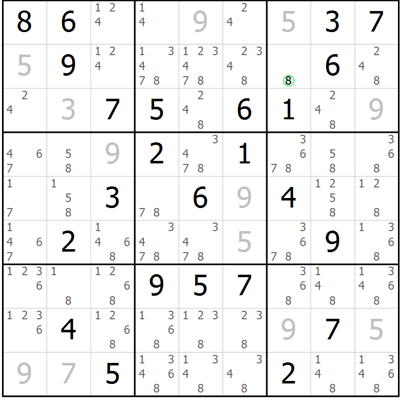 Position des candidats pour la solution de la Gr 50 page 53 du magazine de sudoku Maestro n° 099