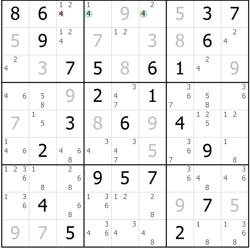 Position des candidats pour la solution de la Gr 50 page 53 du magazine de sudoku Maestro n° 099