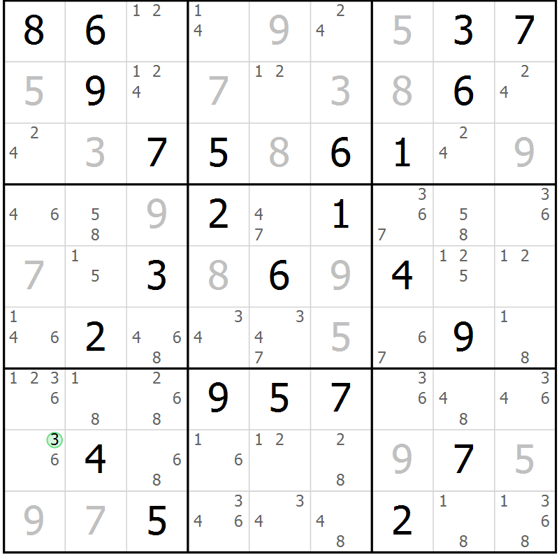 Position des candidats pour la solution de la Gr 50 page 53 du magazine de sudoku Maestro n° 099