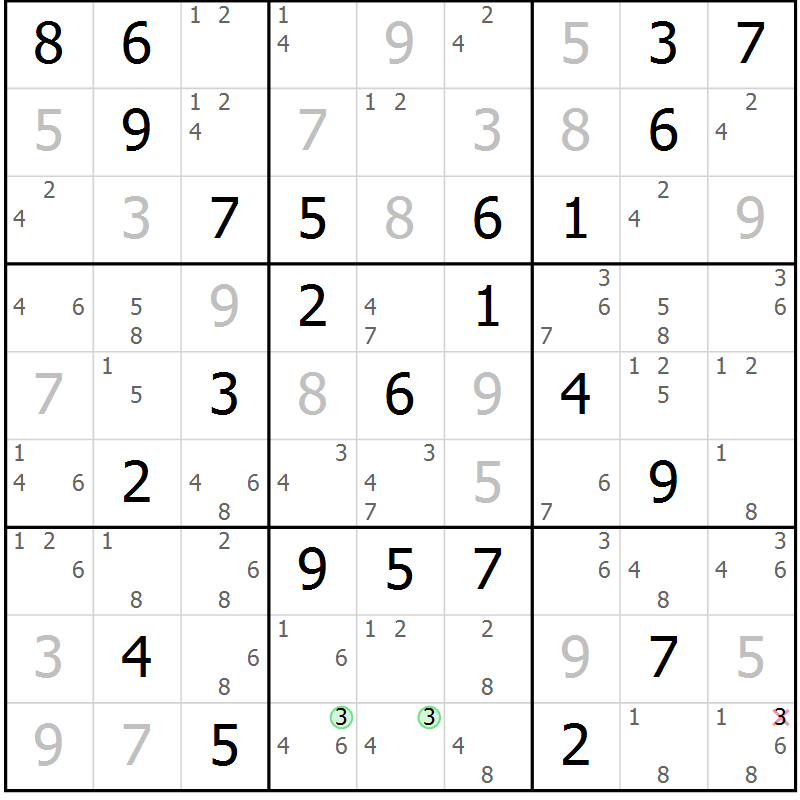 Position des candidats pour la solution de la Gr 50 page 53 du magazine de sudoku Maestro n° 099