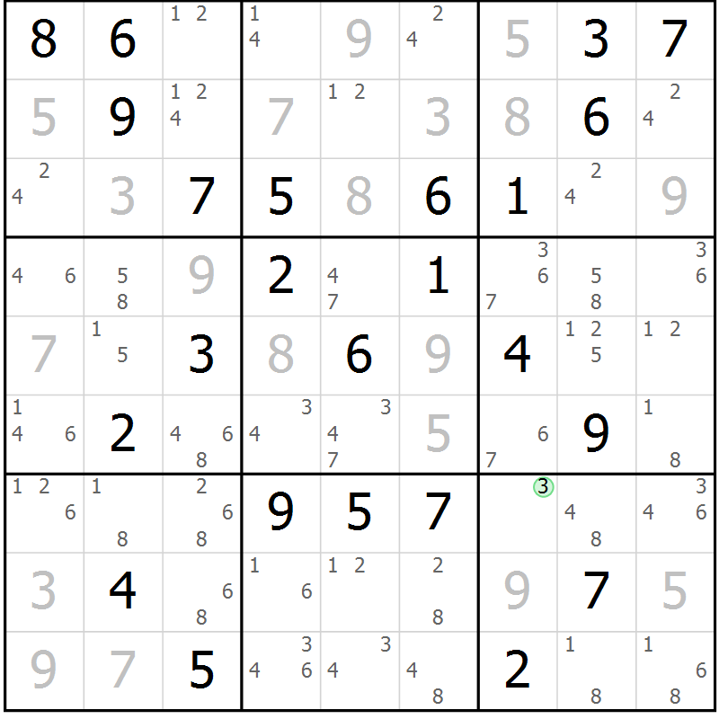 Position des candidats pour la solution de la Gr 50 page 53 du magazine de sudoku Maestro n° 099