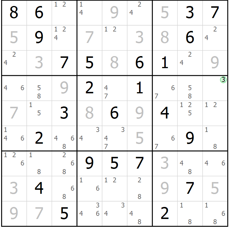 Position des candidats pour la solution de la Gr 50 page 53 du magazine de sudoku Maestro n° 099