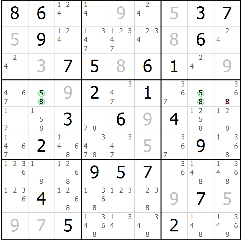 Position des candidats pour la solution de la Gr 50 page 53 du magazine de sudoku Maestro n° 099
