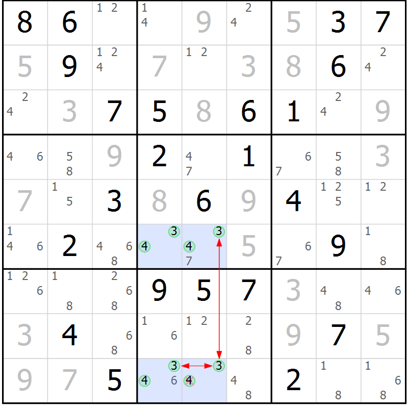 Position des candidats pour la solution de la Gr 50 page 53 du magazine de sudoku Maestro n° 099