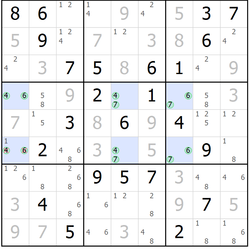 Position des candidats pour la solution de la Gr 50 page 53 du magazine de sudoku Maestro n° 099