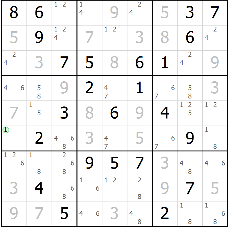 Position des candidats pour la solution de la Gr 50 page 53 du magazine de sudoku Maestro n° 099