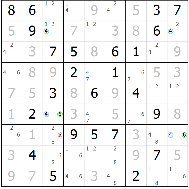 Position des candidats pour la solution de la Gr 50 page 53 du magazine de sudoku Maestro n° 099