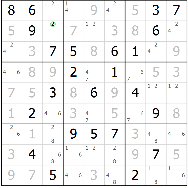 Position des candidats pour la solution de la Gr 50 page 53 du magazine de sudoku Maestro n° 099
