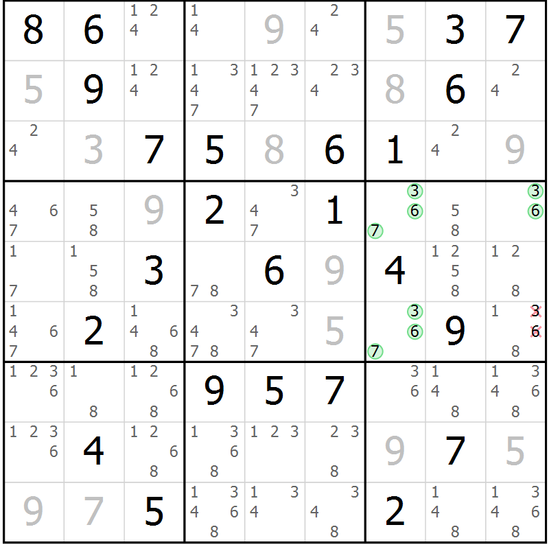 Position des candidats pour la solution de la Gr 50 page 53 du magazine de sudoku Maestro n° 099
