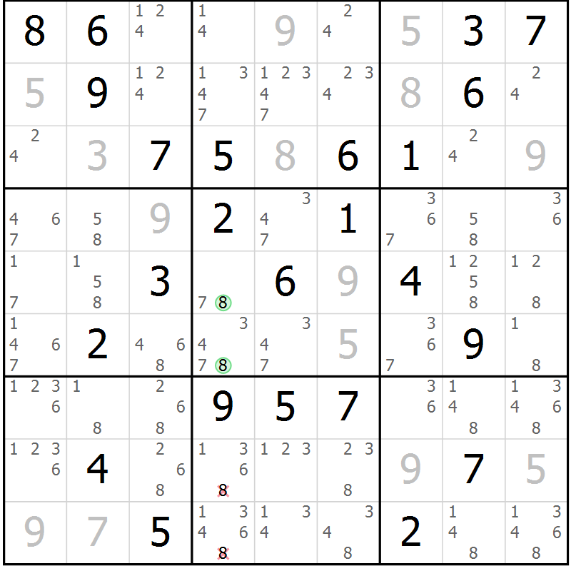 Position des candidats pour la solution de la Gr 50 page 53 du magazine de sudoku Maestro n° 099