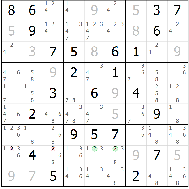 Position des candidats pour la solution de la Gr 50 page 53 du magazine de sudoku Maestro n° 099