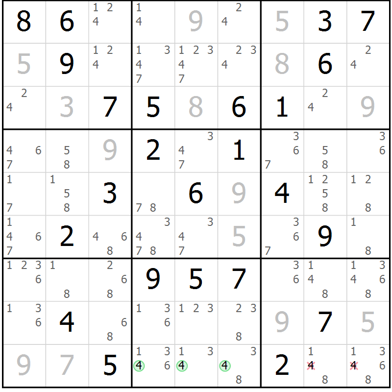 Position des candidats pour la solution de la Gr 50 page 53 du magazine de sudoku Maestro n° 099