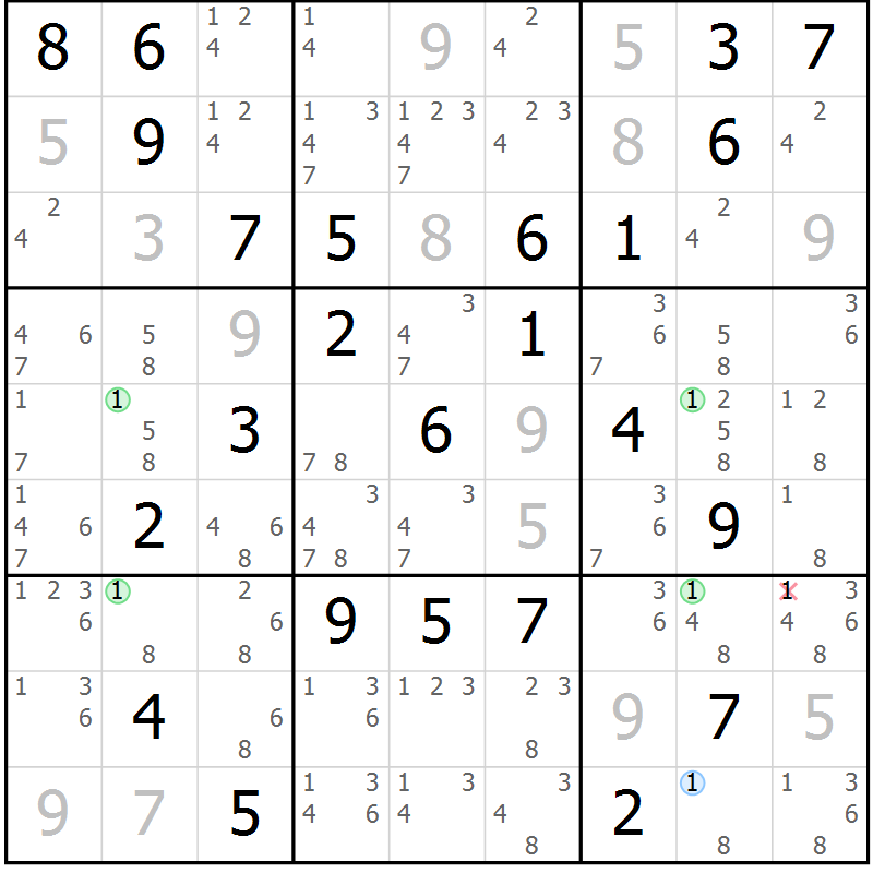 Position des candidats pour la solution de la Gr 50 page 53 du magazine de sudoku Maestro n° 099