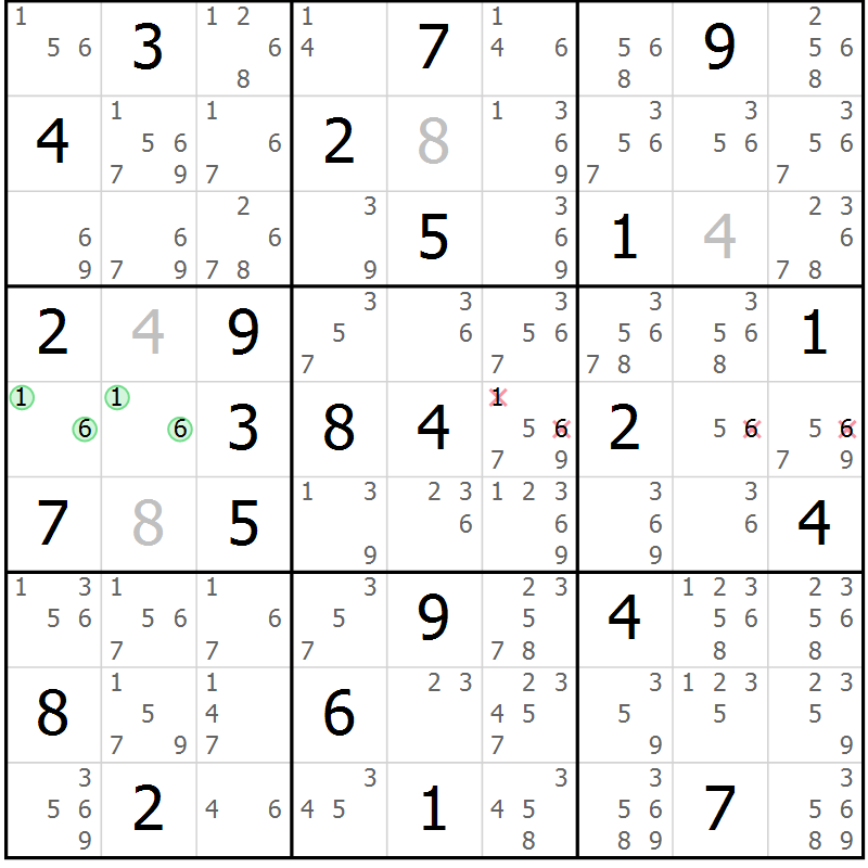 Position des candidats pour la solution de la Gr 51 page 54 du magazine de sudoku Maestro n° 099