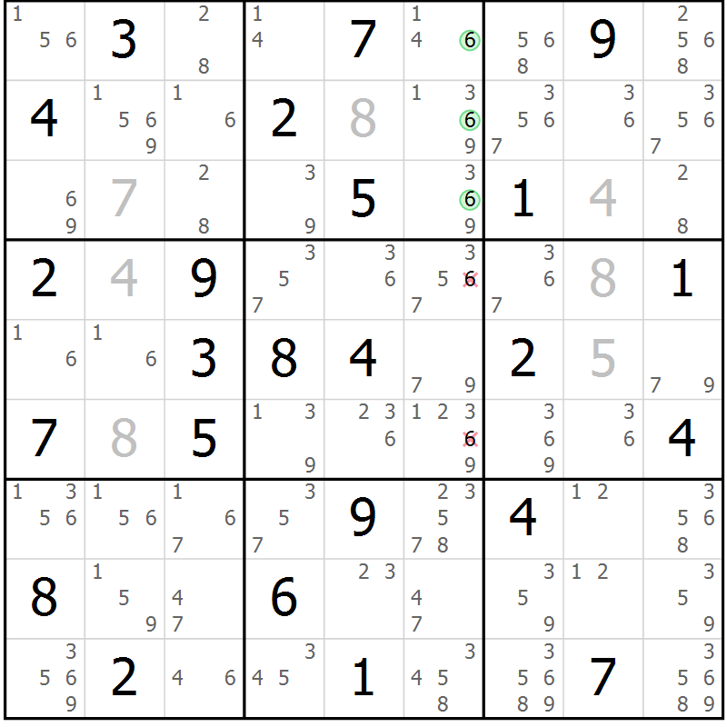 Position des candidats pour la solution de la Gr 51 page 54 du magazine de sudoku Maestro n° 099