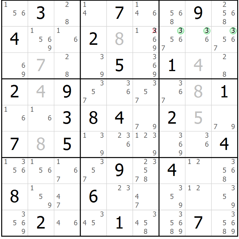 Position des candidats pour la solution de la Gr 51 page 54 du magazine de sudoku Maestro n° 099