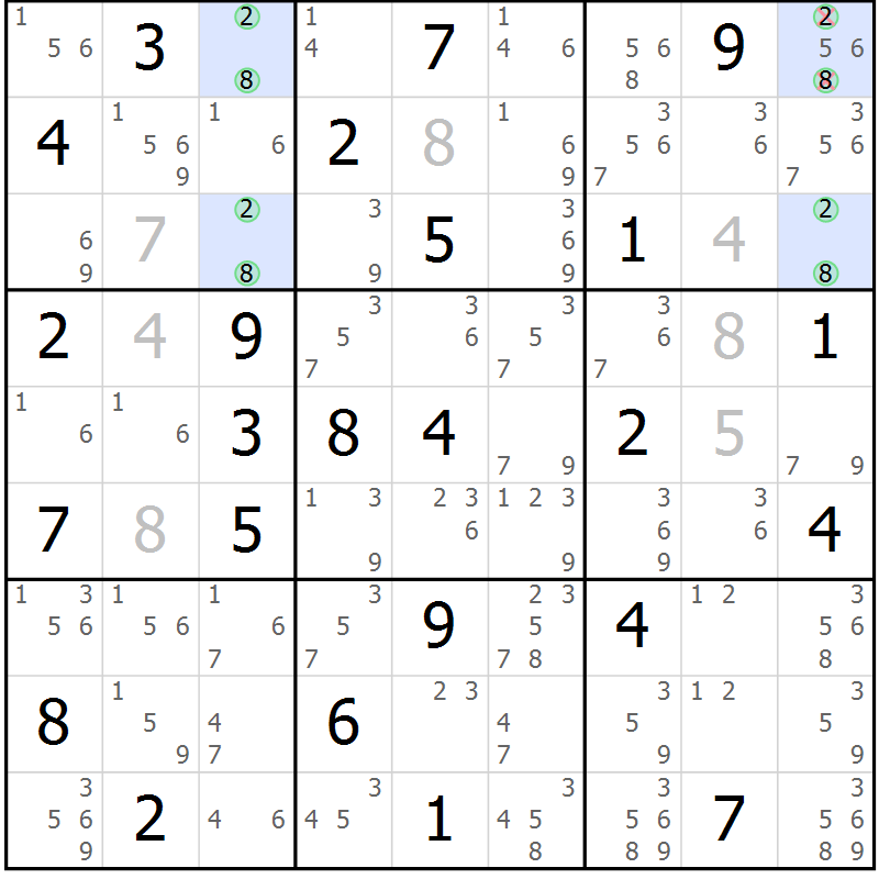 Position des candidats pour la solution de la Gr 51 page 54 du magazine de sudoku Maestro n° 099